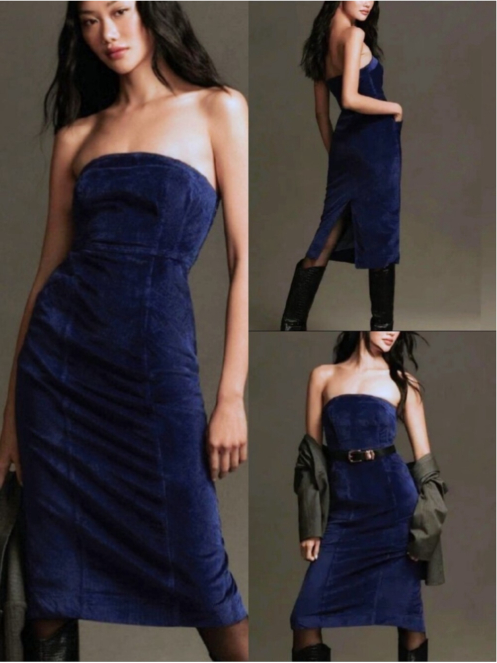 Anthropologie Pilcro Cobalt Blue Corduroy Midi Dress Sz 12 Soft Girl Academia